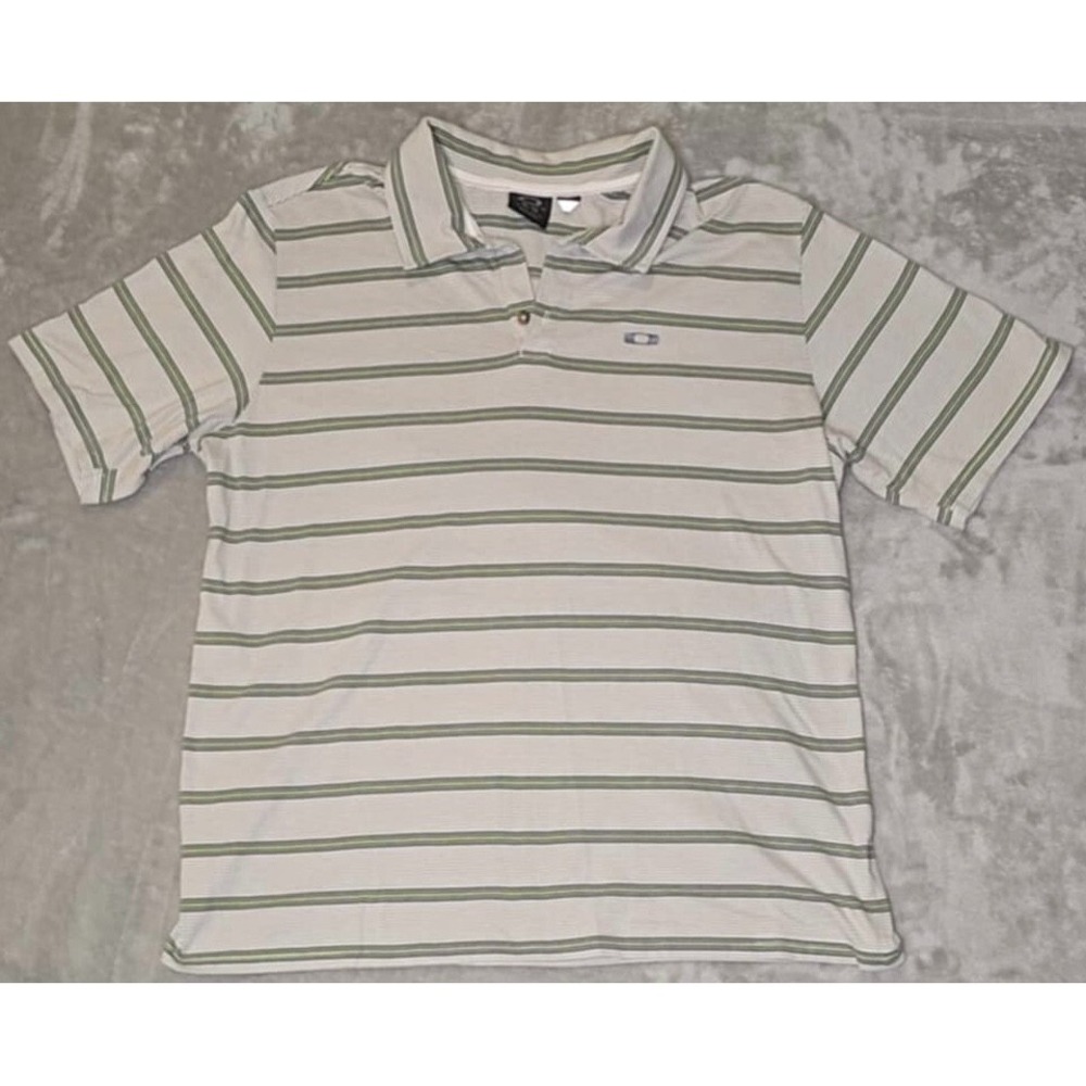 Oakley Shirt Men's XL White Golf‎ Polo Striped Preppy Tenniscore Sport Luxe